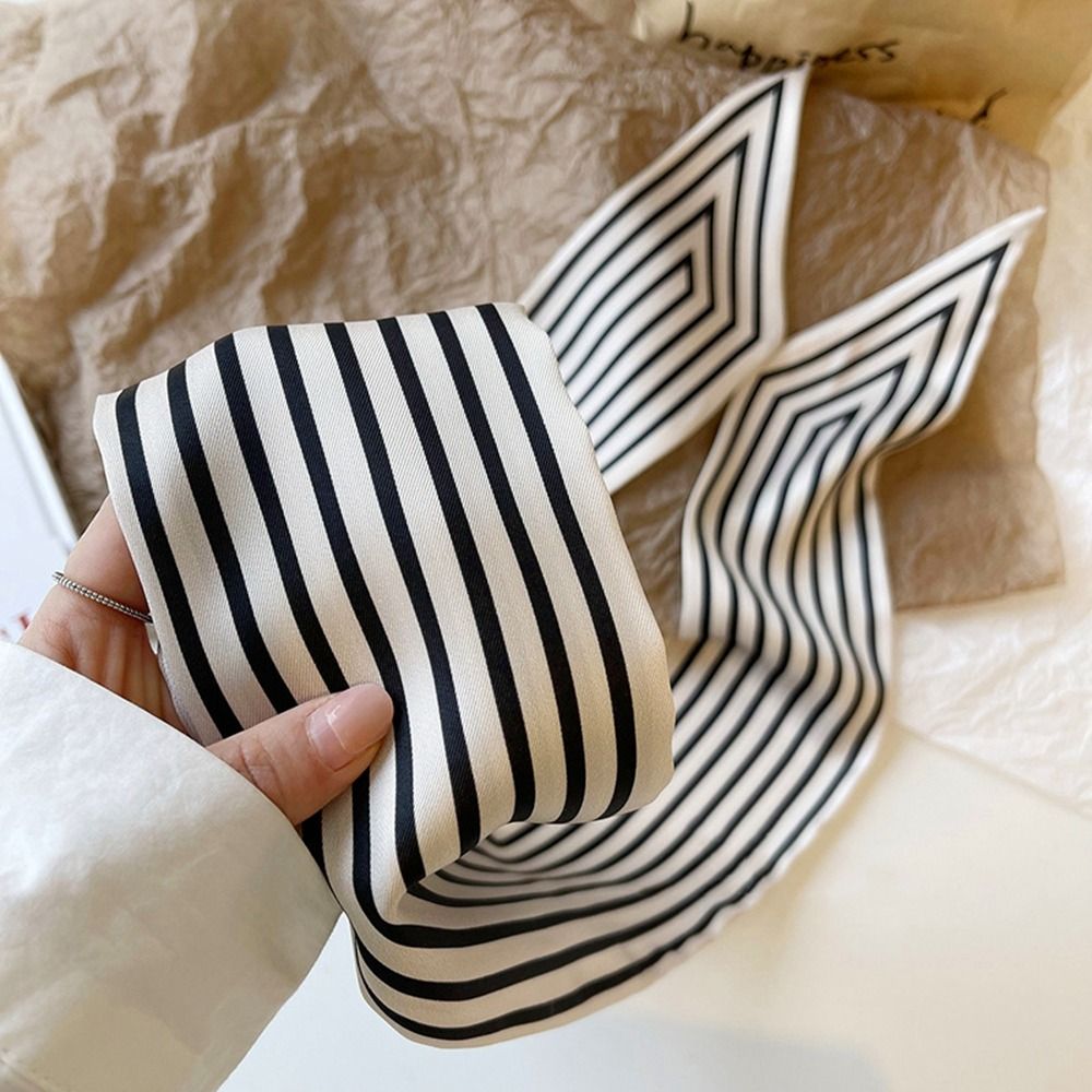 Silk Tie Striped - شال نسائي أنيق مخطط بنمط فرنسي،