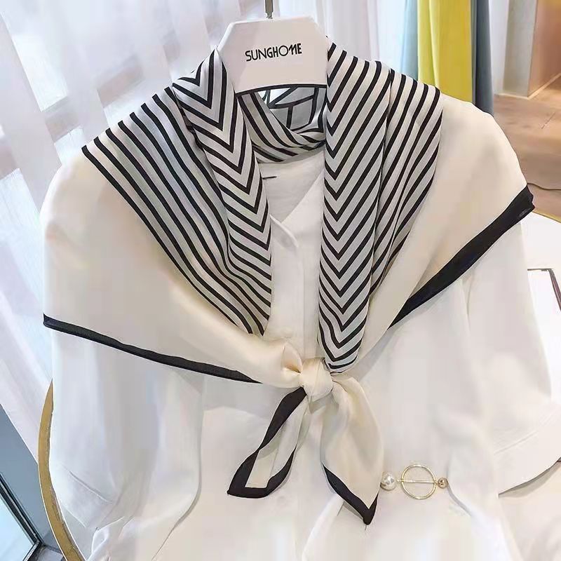 Silk Tie Striped - موضة ساحة 70 سنتيمتر أبيض وأسود