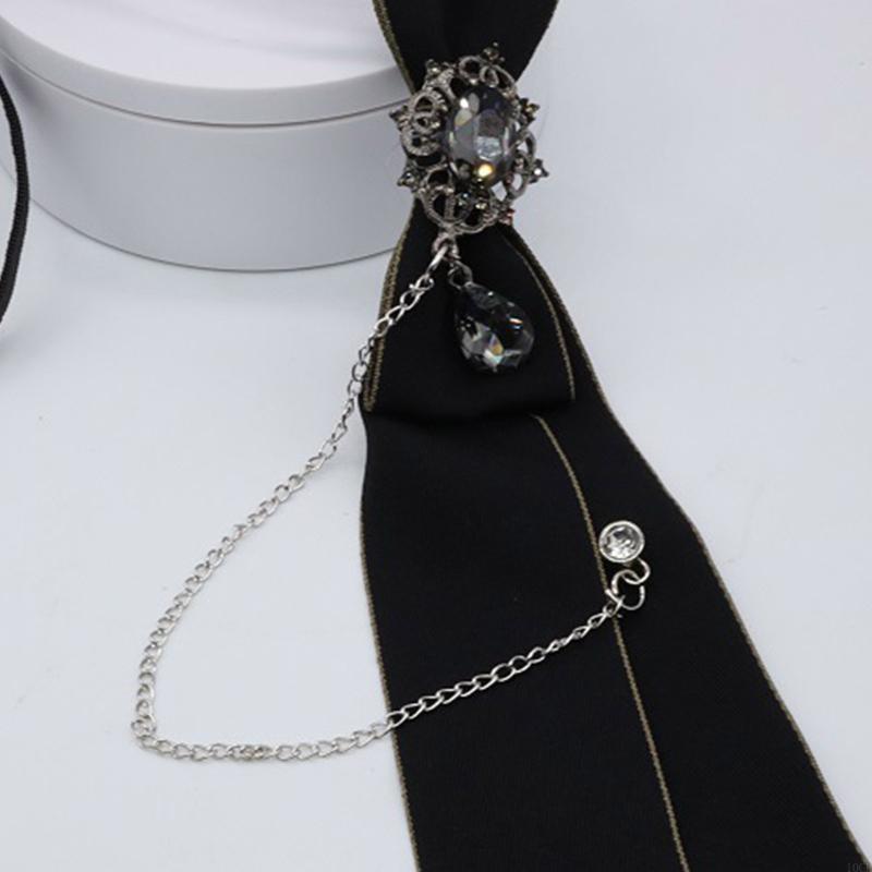 Bow Tie Pre Tied - ربطة العنق القوطية سلسلة معدنية أحجار